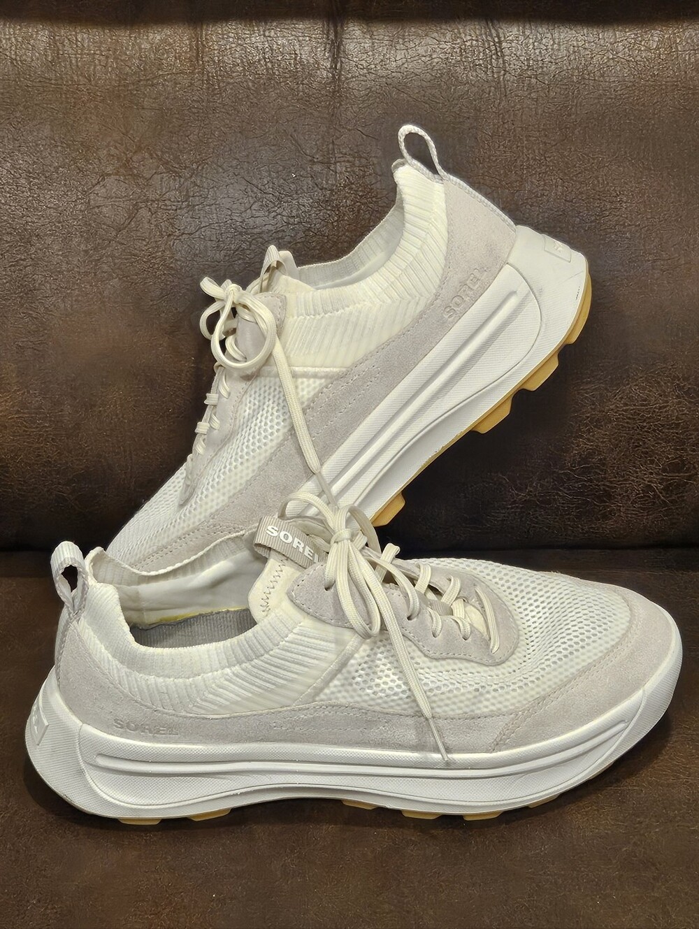 Sorel Ona 503 Knit Low Sea Salt Chalk Lace Up Athletic Sneaker White Cream